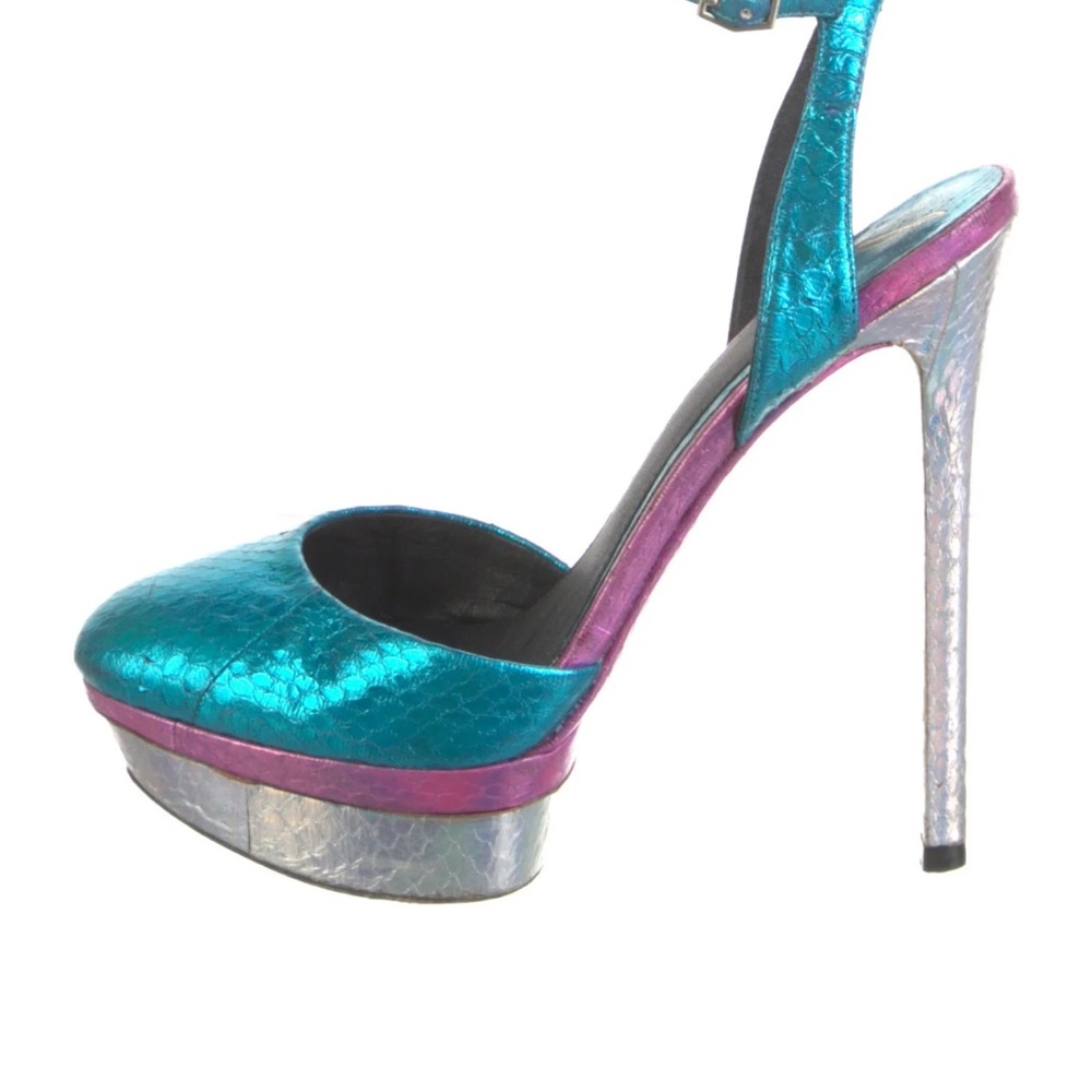 Brian Atwood Teal and Purple Platform Heels